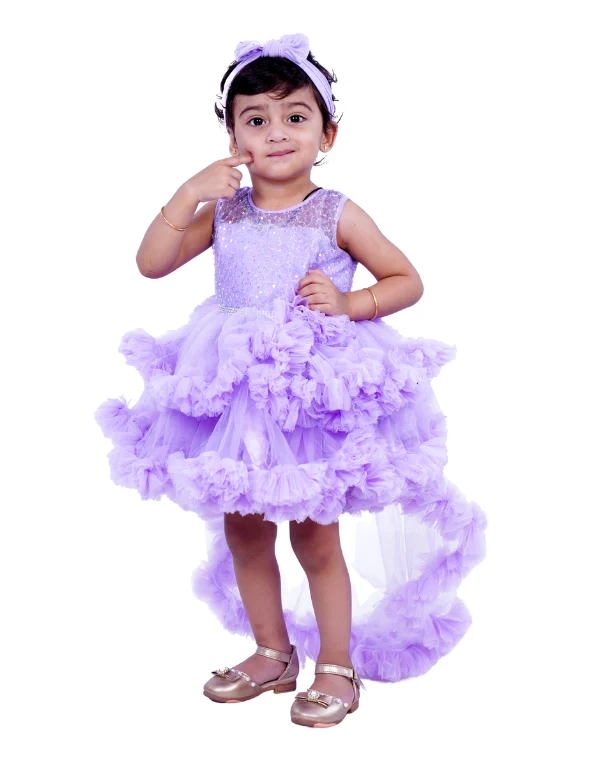 Baby Girls Purple High Low Tail Layered Dress