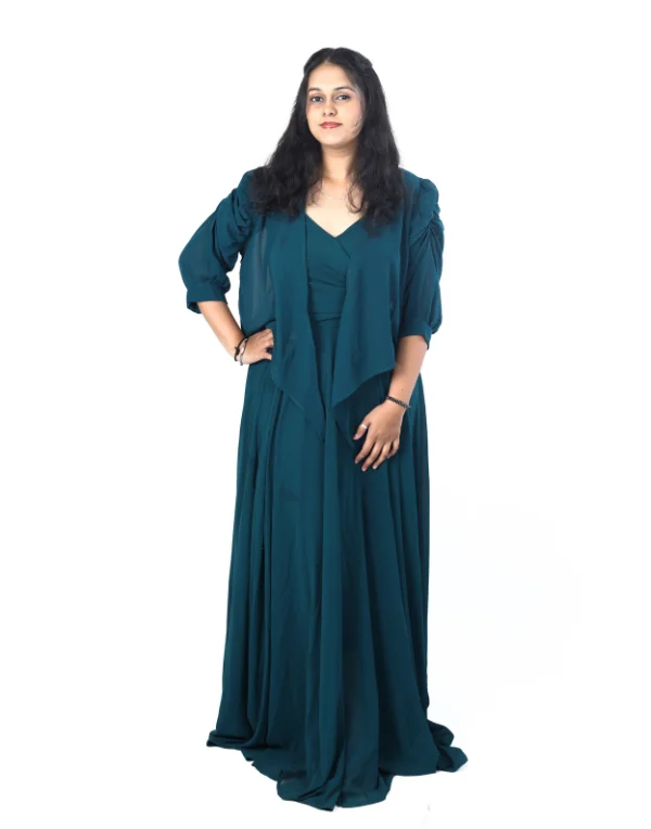 Girls Blue Stylish Full Maxi Length Cotton Blend Dress