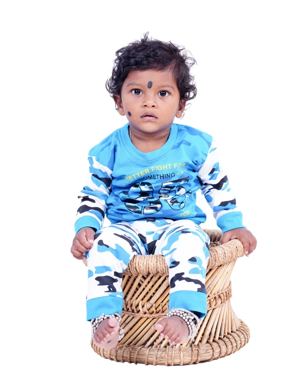 Baby Boys Printed Blue Full Sleeves Clothing Set