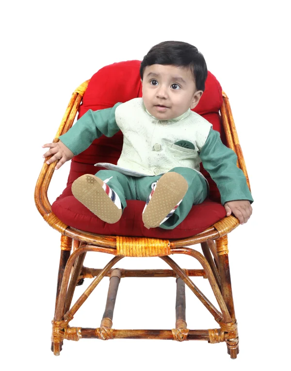 Baby Boys Green Kurta Pyjama Set With Coat