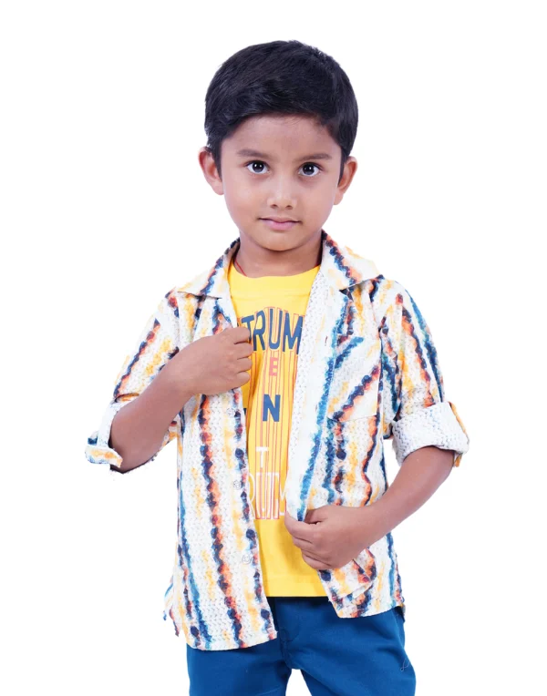 Boys White Printed Cotton Blend Collared Neck Shirt