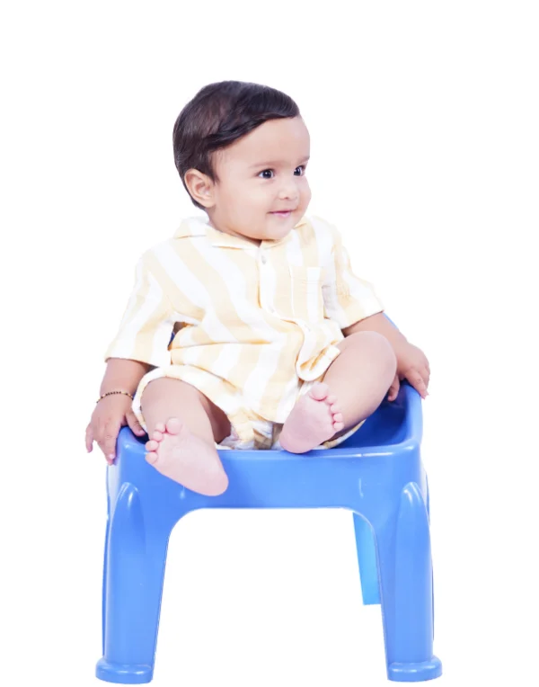 Boys White & Yellow Striped Half Sleeves Clothing Set