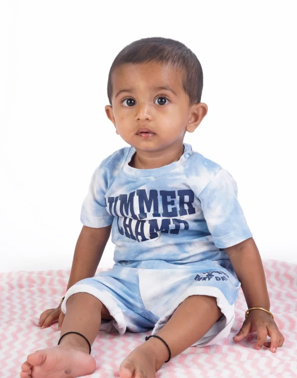 Baby Boys Blue Half Sleeves Cotton Blend Clothing Set