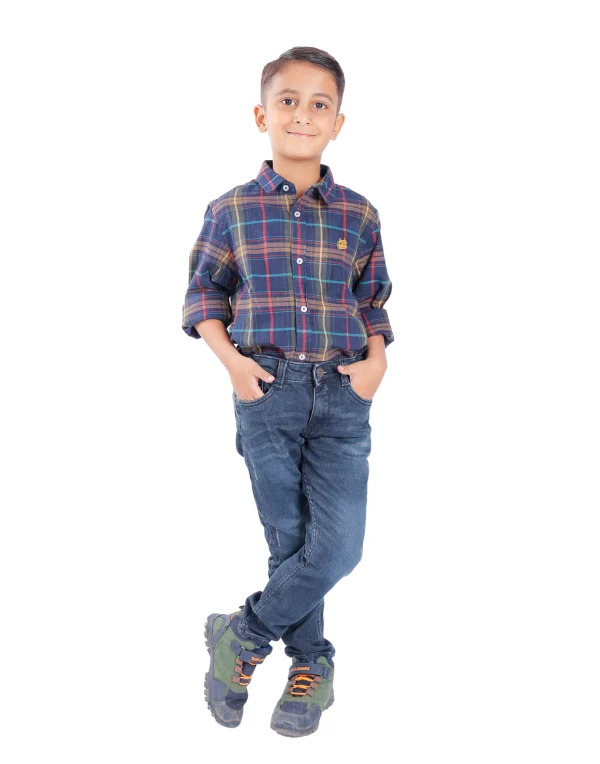 Boys Blue Checkered Full Sleeves Cotton Blend Shirt