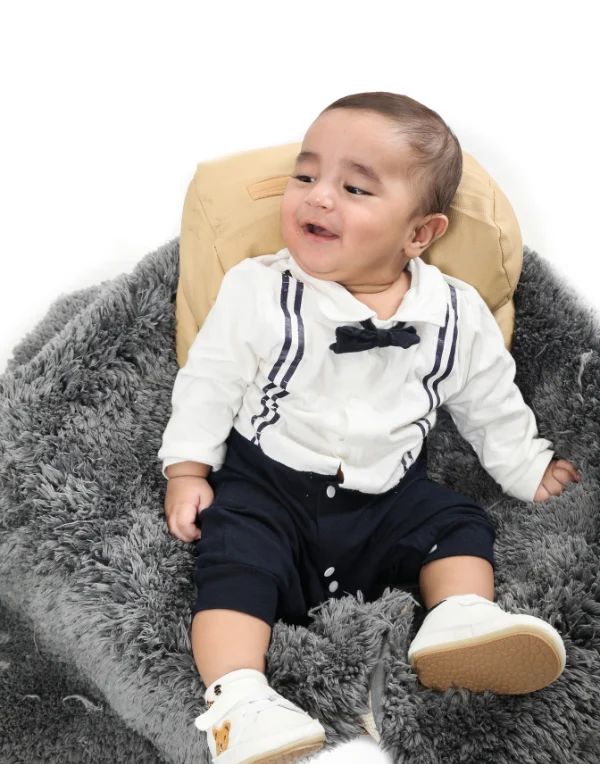 Baby Boys White & Black Cotton Blend Clothing Set