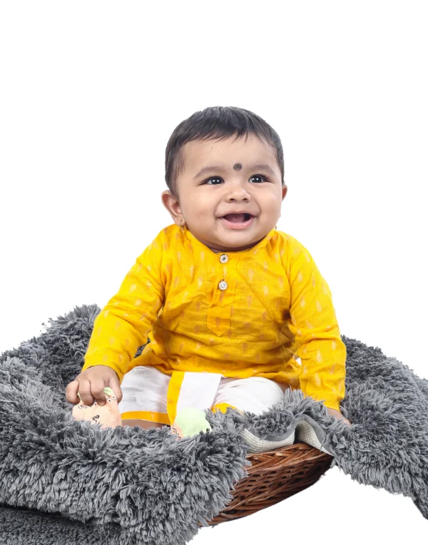 Baby Boys Full Sleeves Cotton Blend Yellow Kurta Set