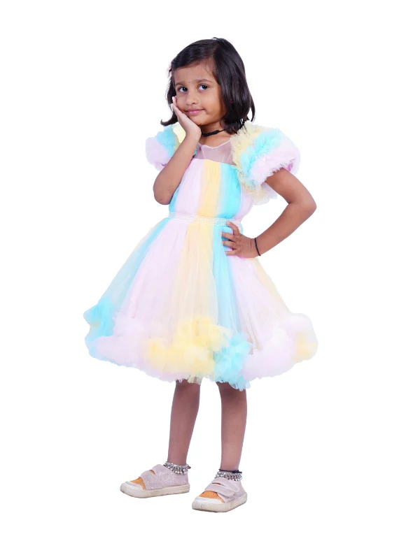 Girls Multicolor Knee Length Half Sleeves Dress