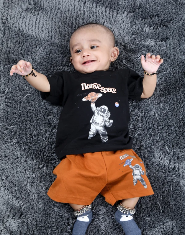 Baby Boys Black Round Neck Cotton Blend T-Shirt