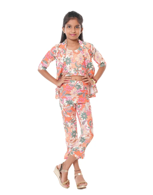 Junior Genie Fashion Girls Peach Floral Printed Clothing Set