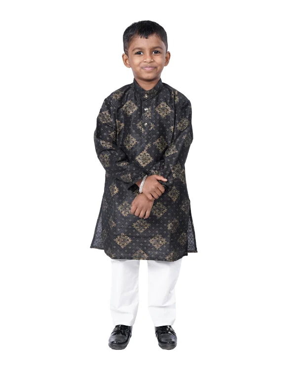 Junior Genie Fashion Boys Printed Full Sleeves Black Kurta