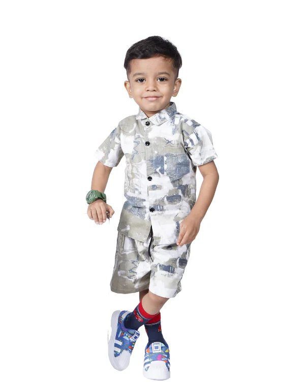 Junior Genie Fashion Boys Half Sleeves White Clothing Set