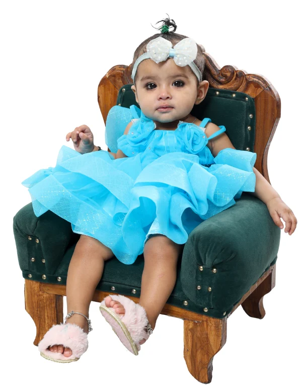 Baby Girls Blue Cotton Knee Length Fit & Flare Dress
