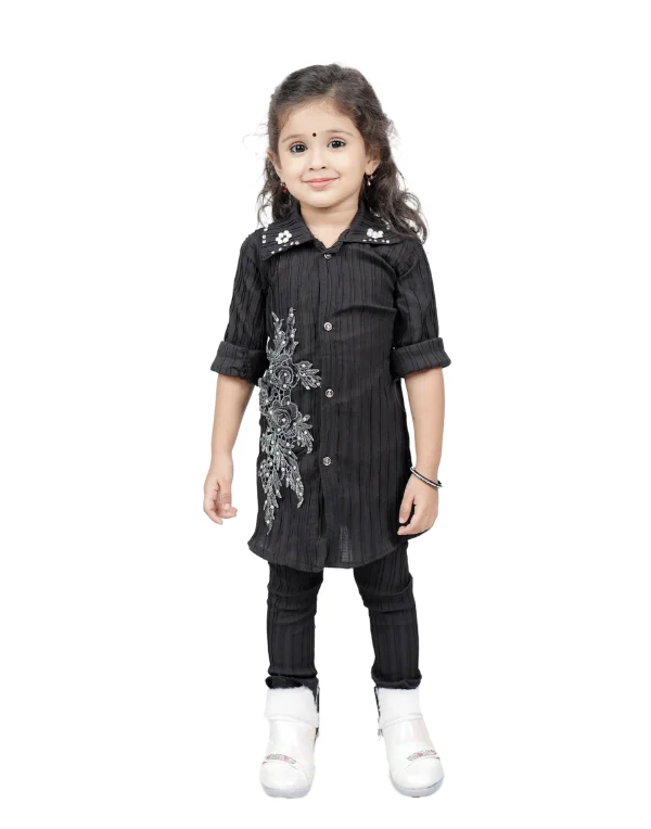 Junior Genie Fashion Girls Black Collared Stylish Clothing Set