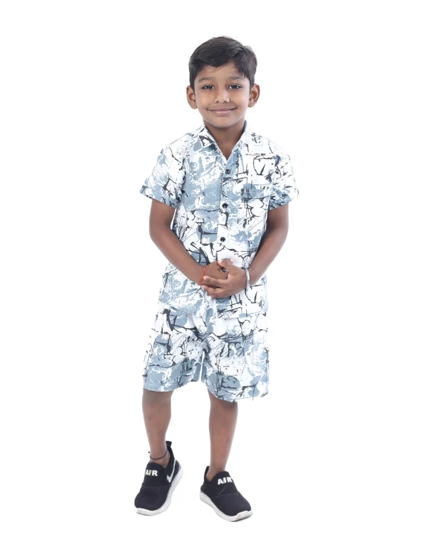 Junior Genie Fashion Boys Printed Stylish White Clothing Set