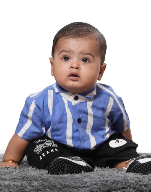 Junior Genie Fashion Baby Boys Blue Striped Half Sleeves Shirt