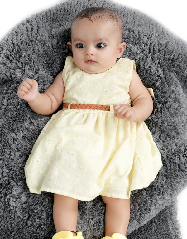 Junior Genie Fashion Baby Girls Yellow Fancy Sleeveless Dress