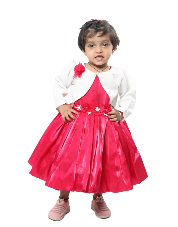 Girls Red & White Full Sleeves Cotton Blend Dress